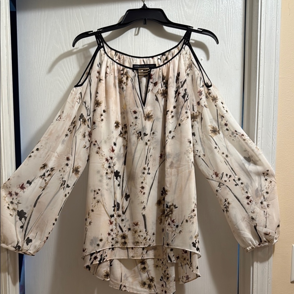 White House Black Market Floral Blouse with Sheer Sleeves